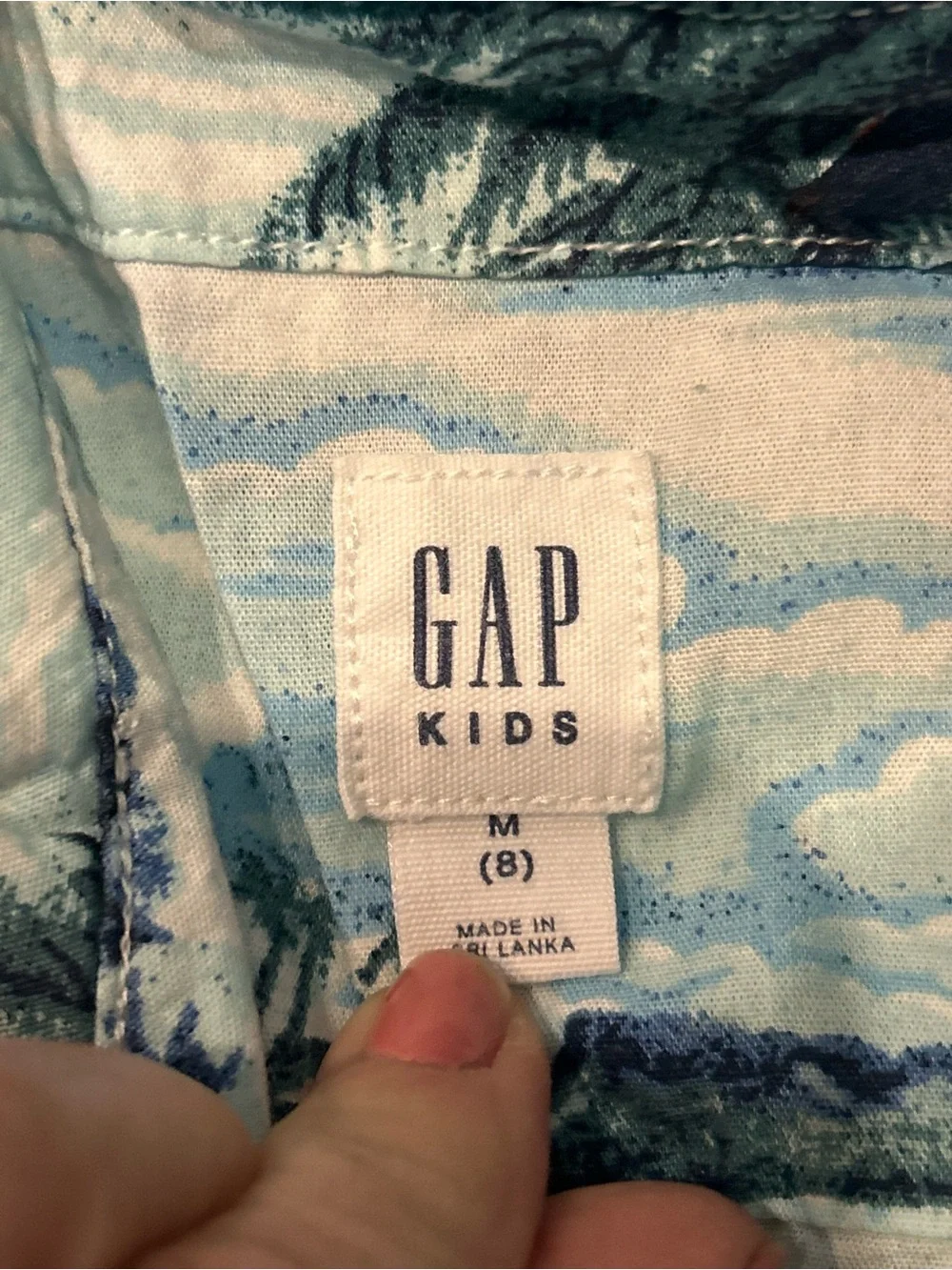 GAP Boys Blue & White Palm Print Short-Sleeve Button-Down Camp Shirt Hawaiian
